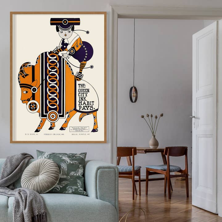 Queen City Printing Inks Vintage Poster - Bull Print - Inside House 