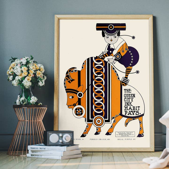 Queen City Printing Inks Vintage Poster - Bull Print - Inside House 