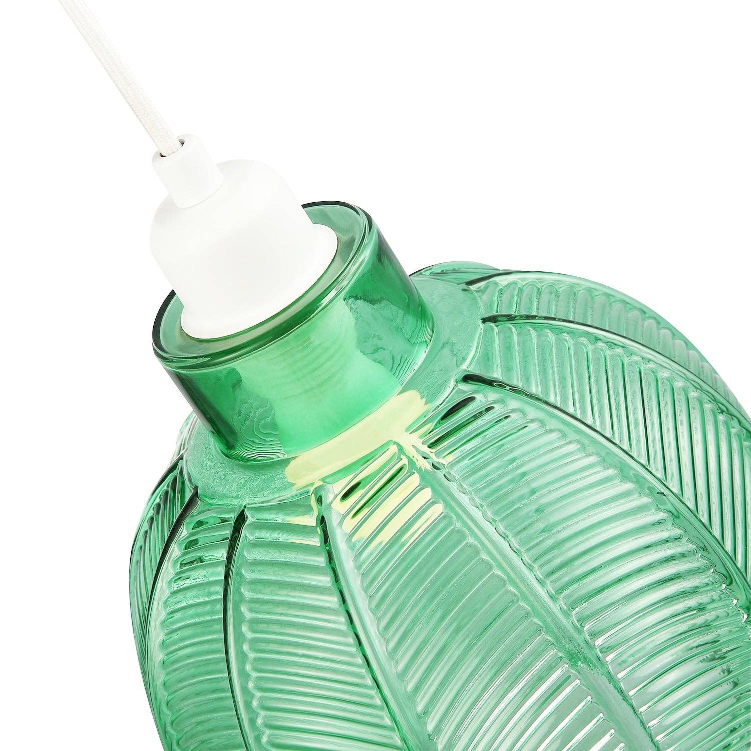 Designer Ribbed Leaf Themed Forest Emerald Green Glass Pendant Lighting Shade