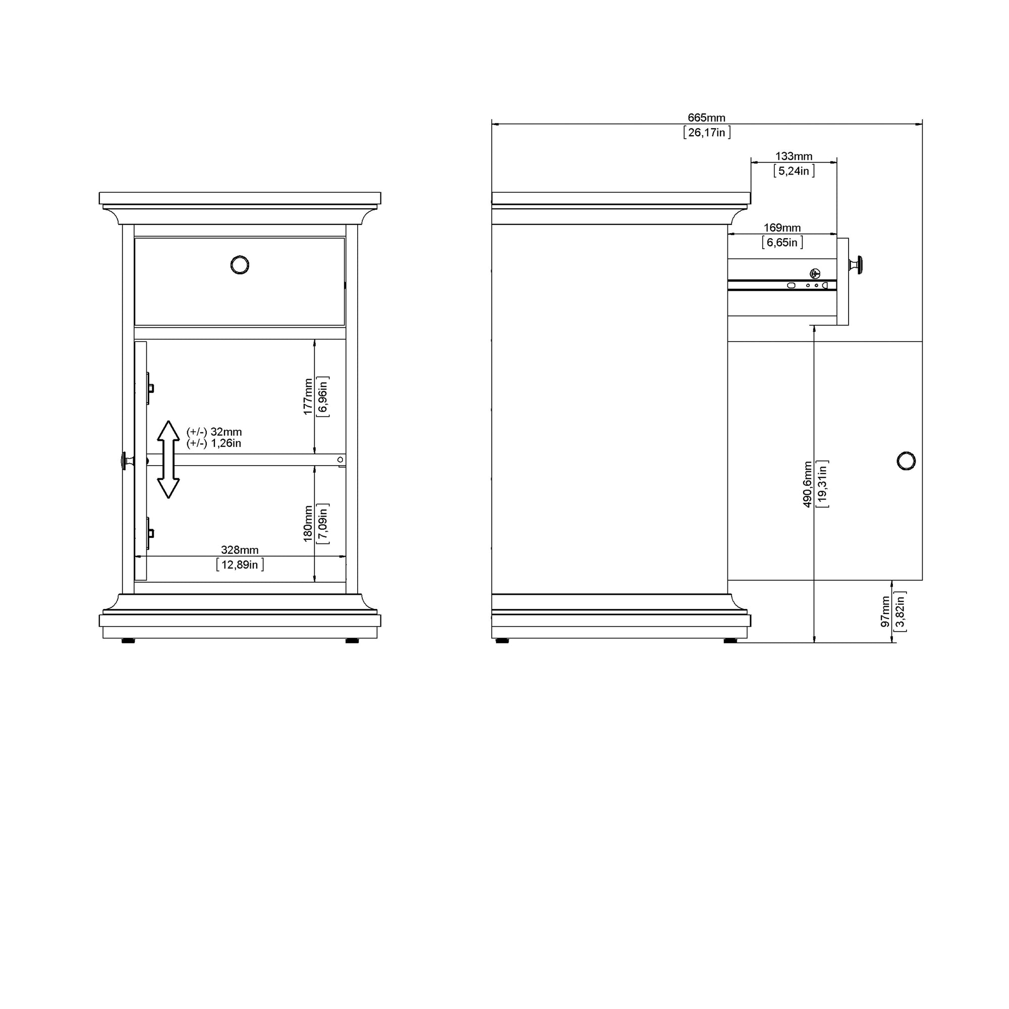 Paris Nightstand 1 Door + 1 Drawer in Matt Grey - Inside House 