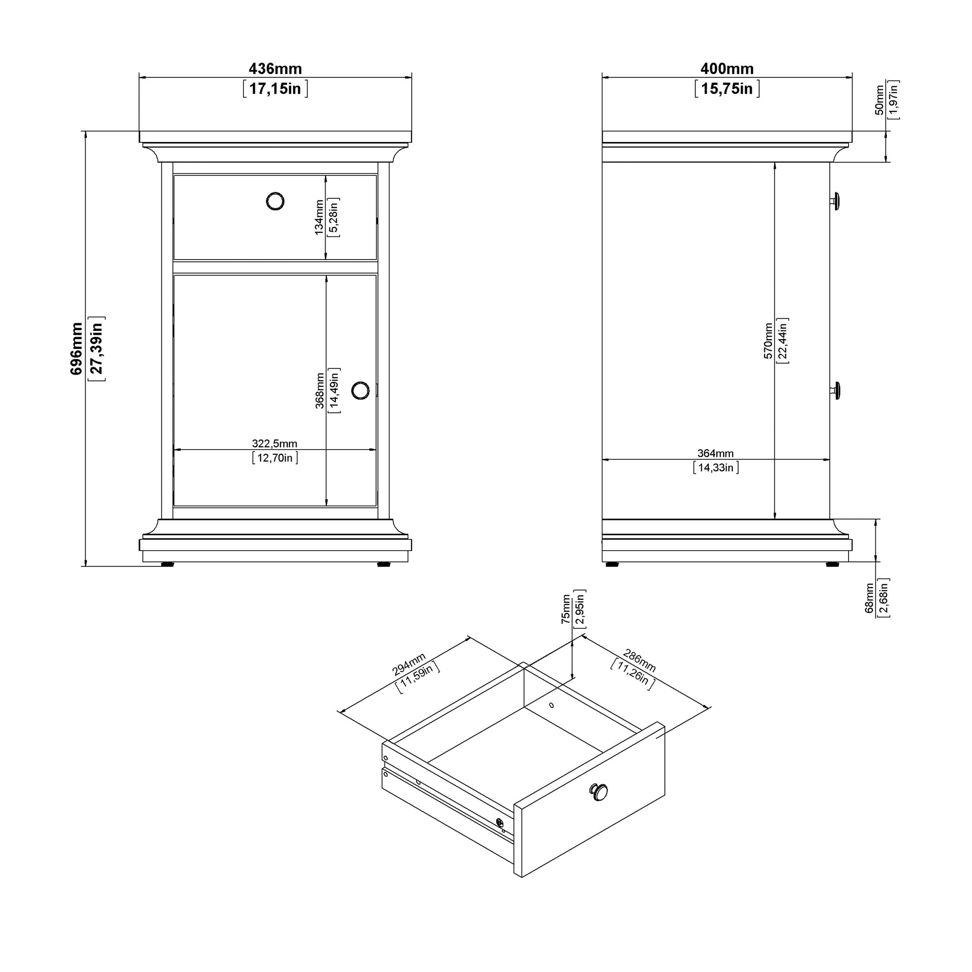 Paris Nightstand 1 Door + 1 Drawer in Matt Grey - Inside House 