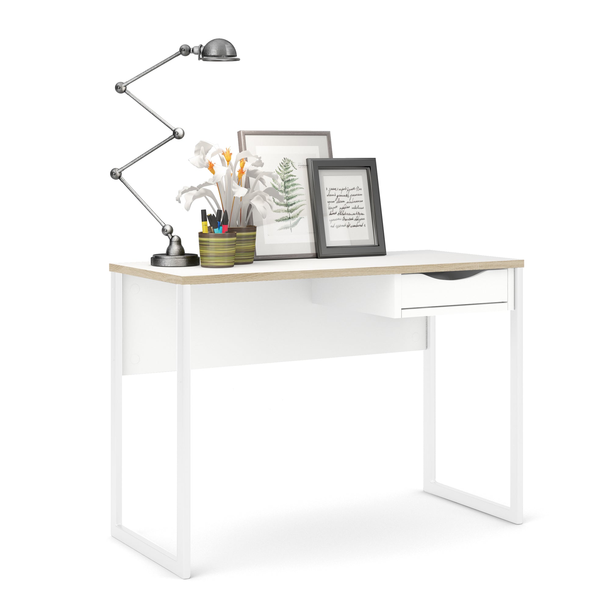 Function Plus Desk 1 Drawer in White with Oak Trim - Inside House 