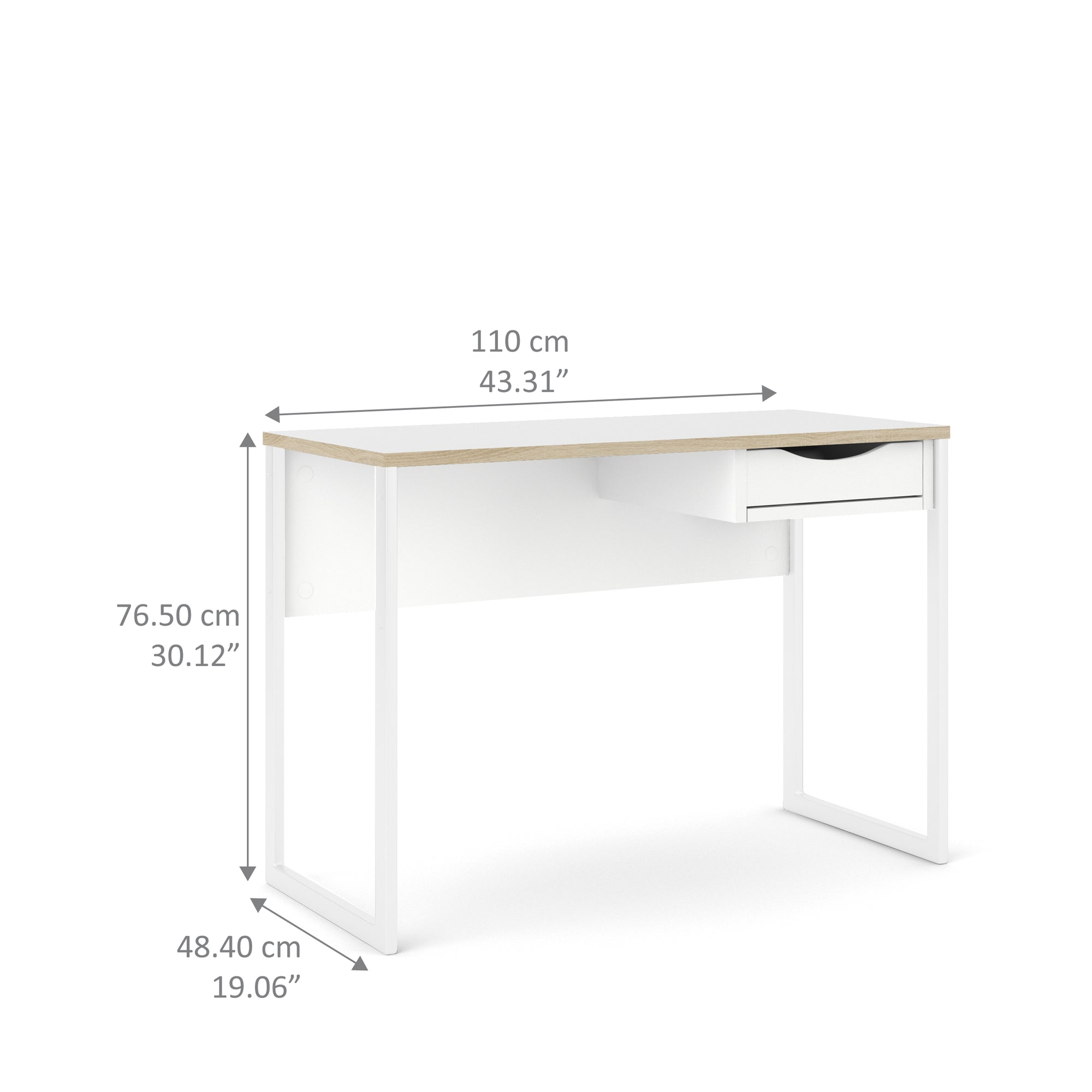 Function Plus Desk 1 Drawer in White with Oak Trim - Inside House 