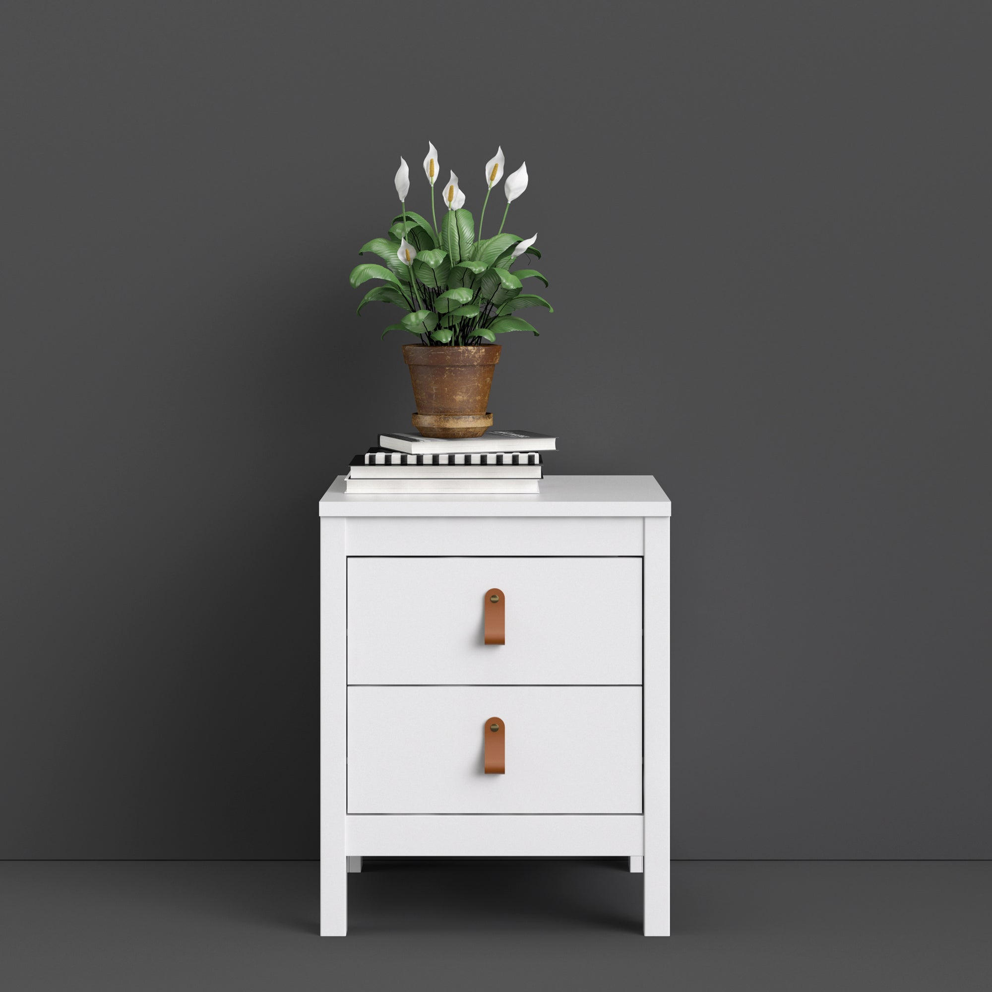 Barcelona Bedside Table 2 Drawers in White - Inside House 