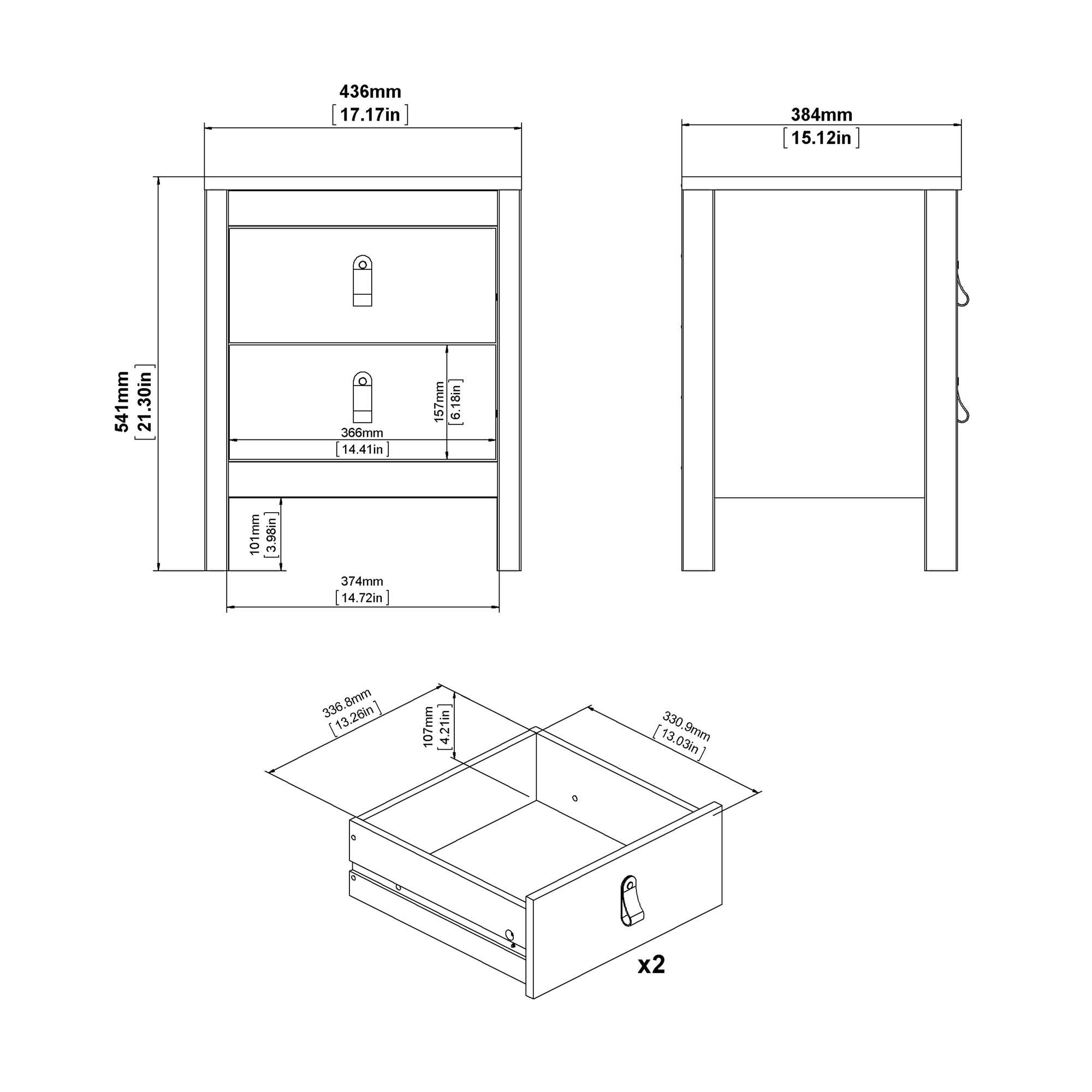 Barcelona Bedside Table 2 Drawers in White - Inside House 