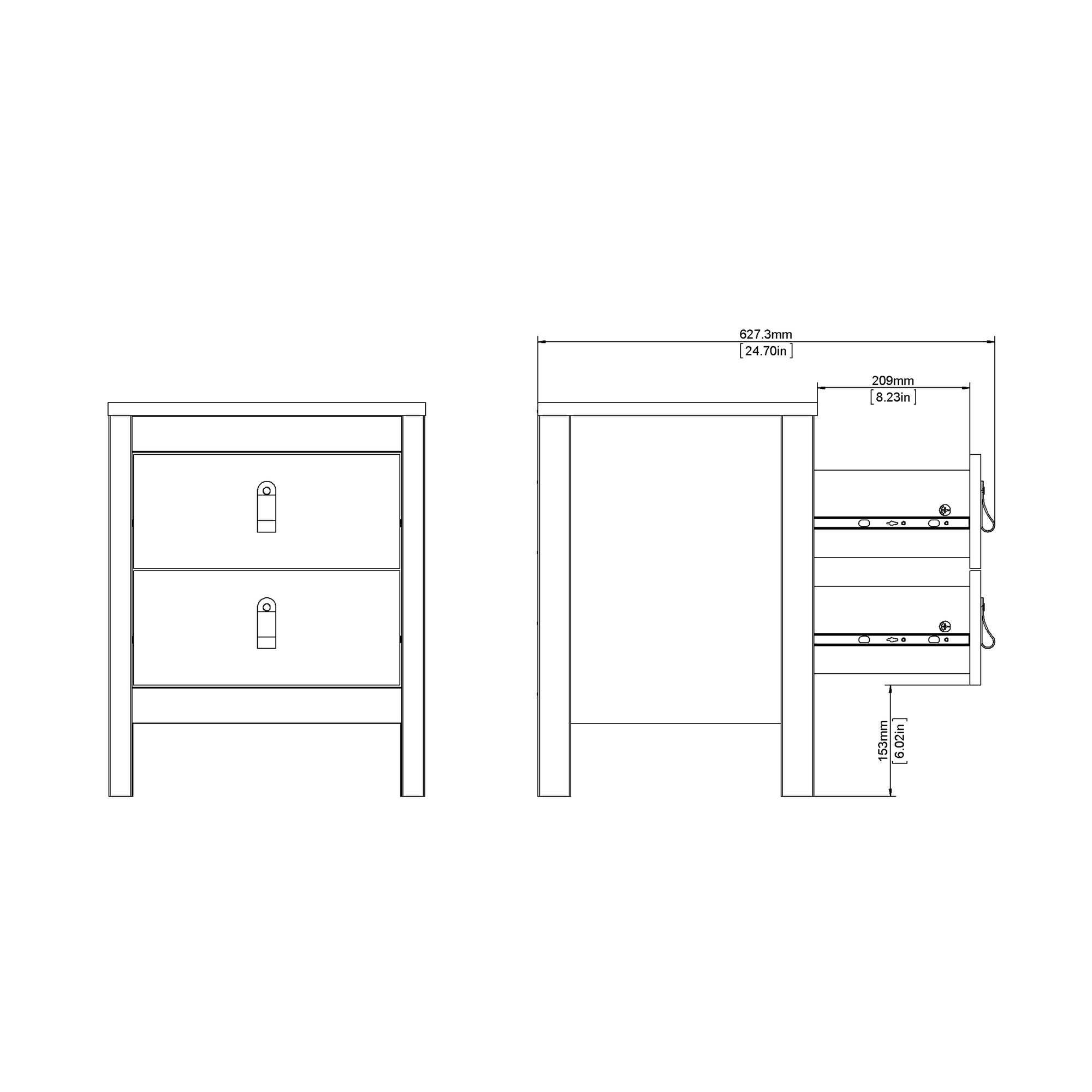 Barcelona Bedside Table 2 Drawers in White - Inside House 