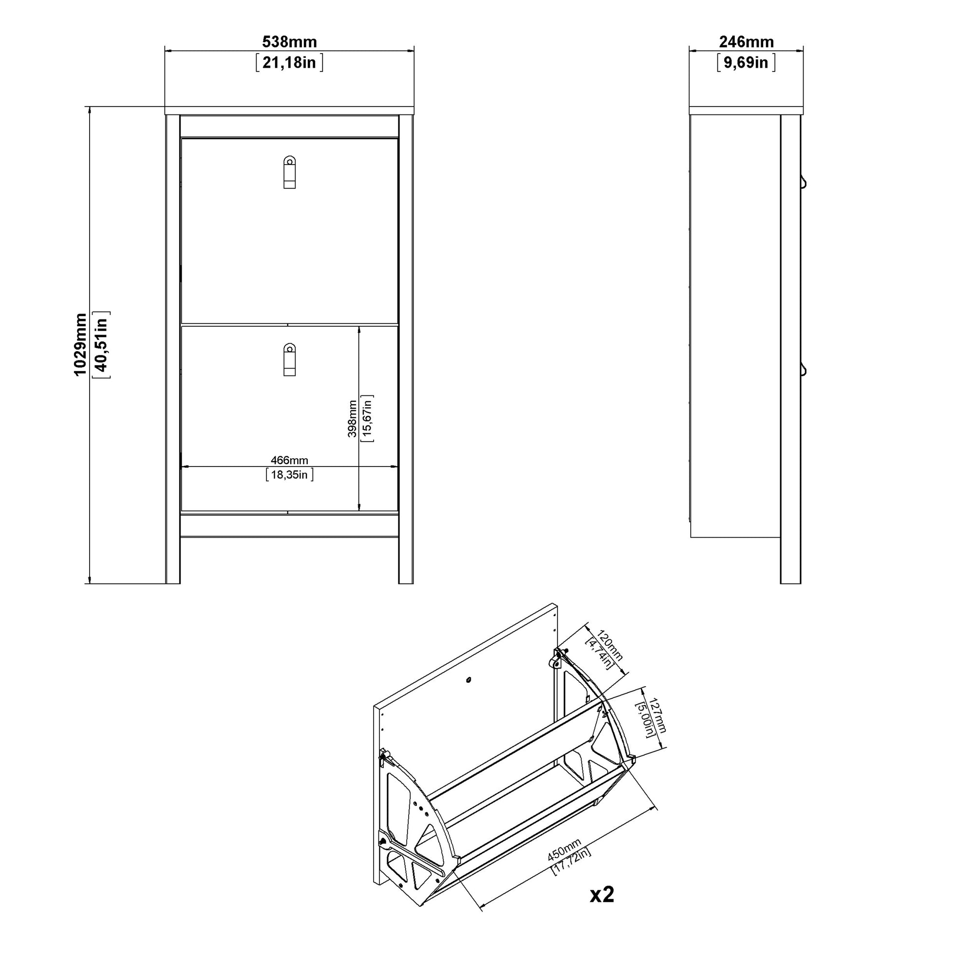 Barcelona Shoe Cabinet 2 Flip Down Doors in White - Inside House 