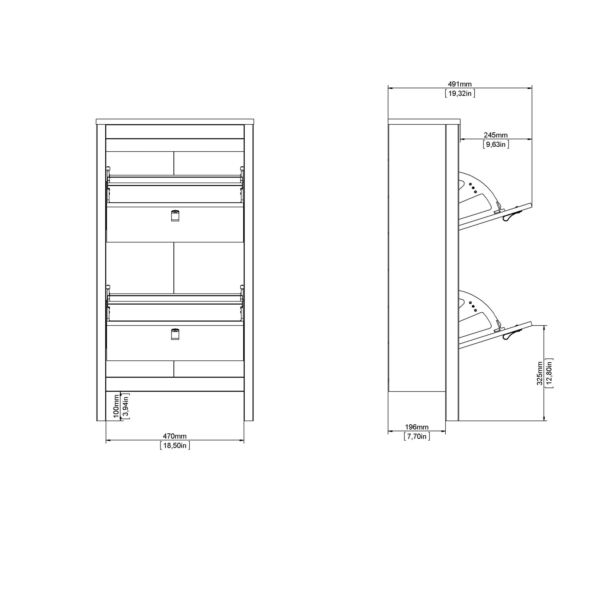 Barcelona Shoe Cabinet 2 Flip Down Doors in White - Inside House 