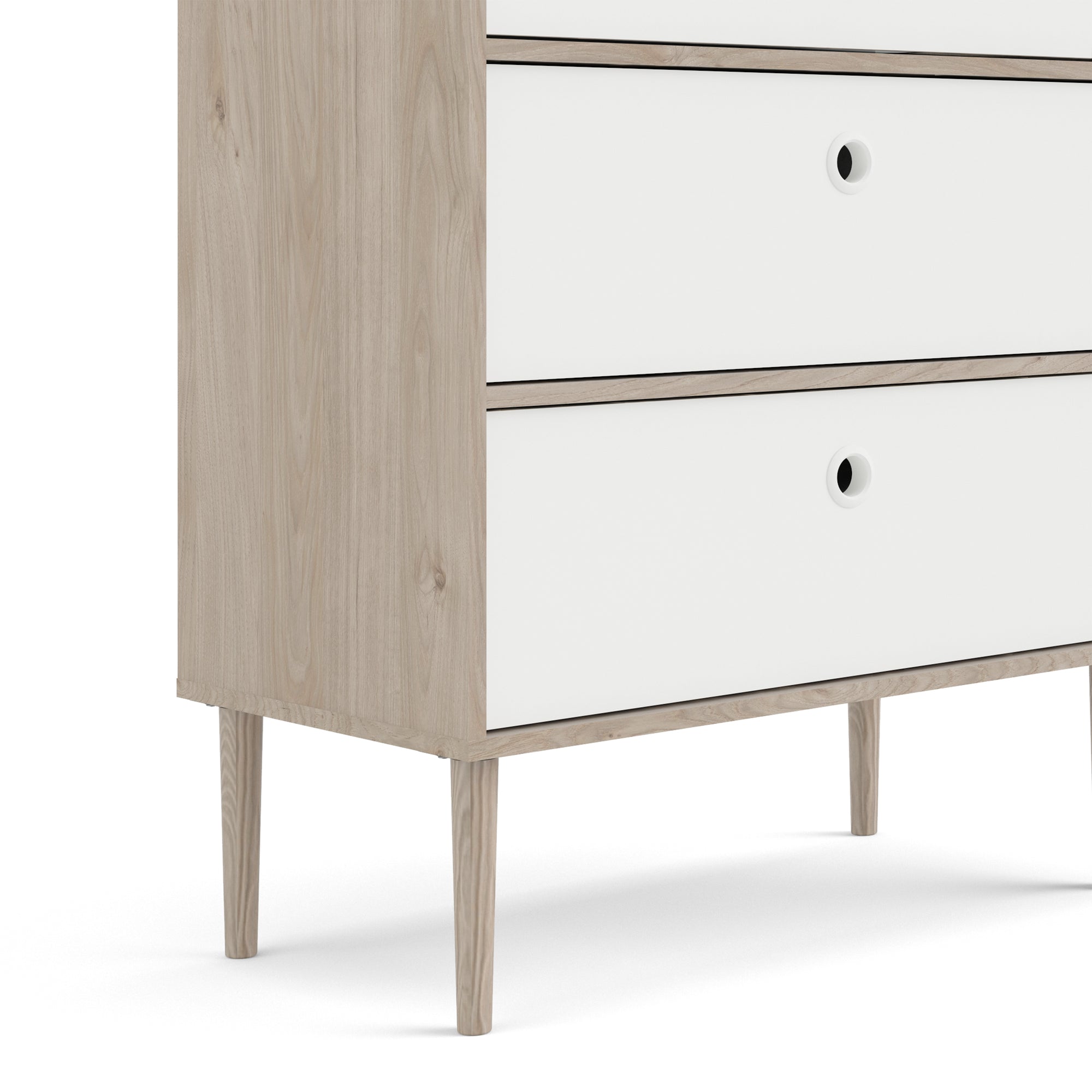 Rome Chest 3 Drawers in Jackson Hickory Oak and Matt White - Inside House 