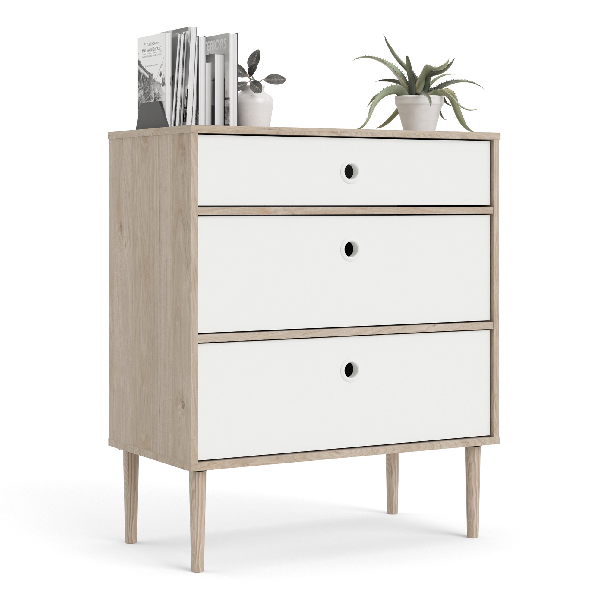 Rome Chest 3 Drawers in Jackson Hickory Oak and Matt White - Inside House 