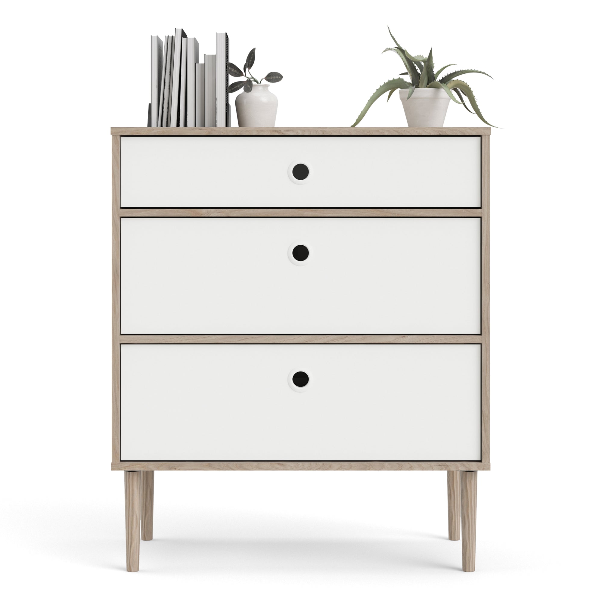 Rome Chest 3 Drawers in Jackson Hickory Oak and Matt White - Inside House 