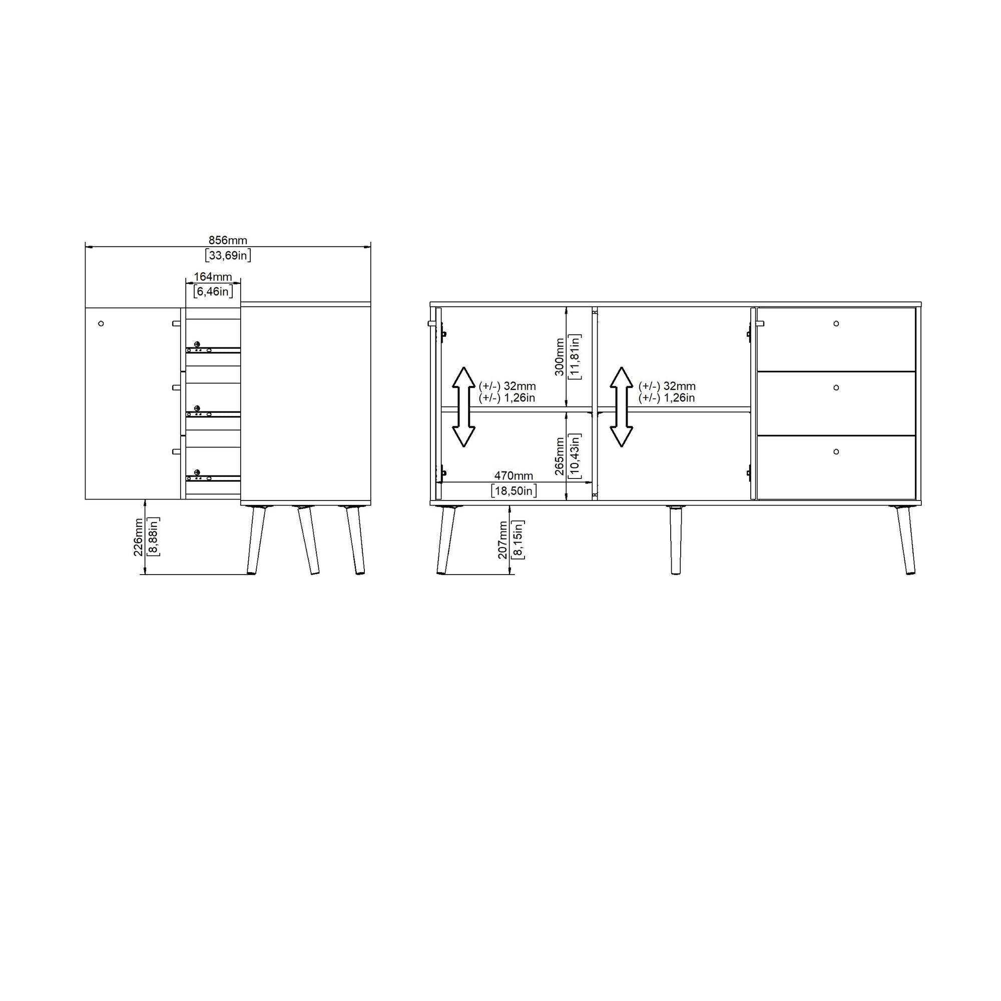 Cumbria Sideboard 2 Doors + 3 Drawers White - Inside House 