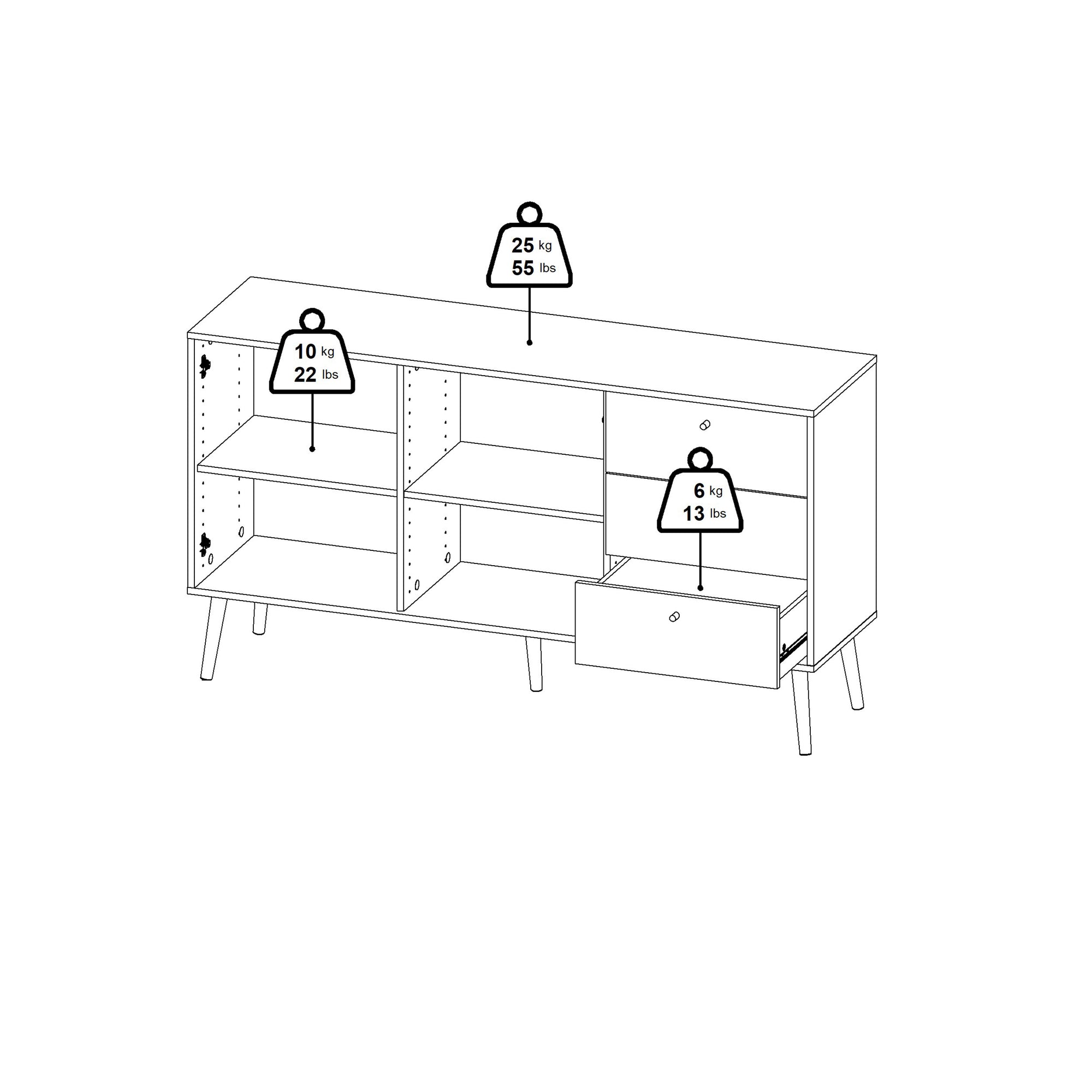 Cumbria Sideboard 2 Doors + 3 Drawers White - Inside House 