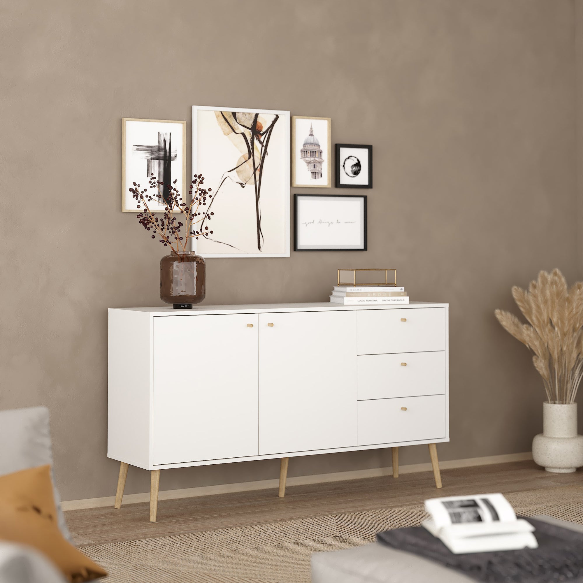 Cumbria Sideboard 2 Doors + 3 Drawers White - Inside House 