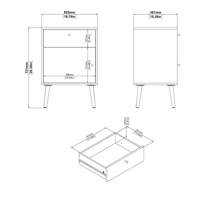 Cumbria Nightstand 1 Door + 1 Drawer White - Inside House 