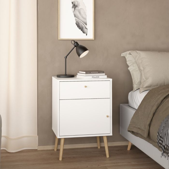 Cumbria Nightstand 1 Door + 1 Drawer White - Inside House 