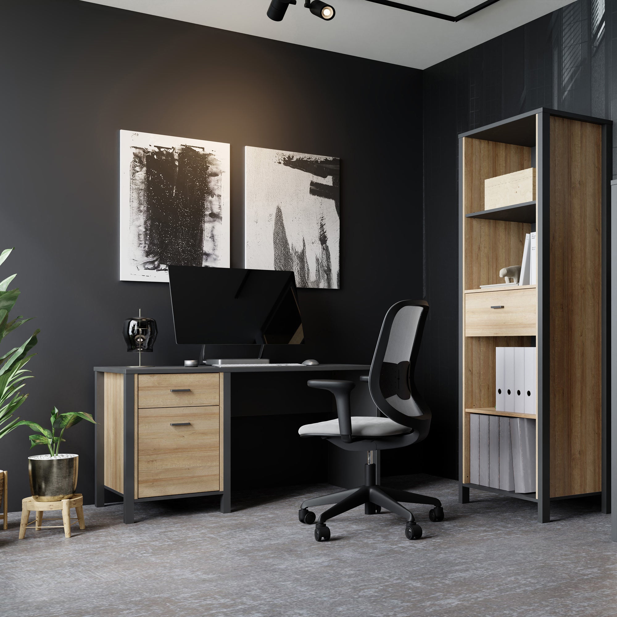 High Rock Desk in Matt Black/Riviera Oak - Inside House 