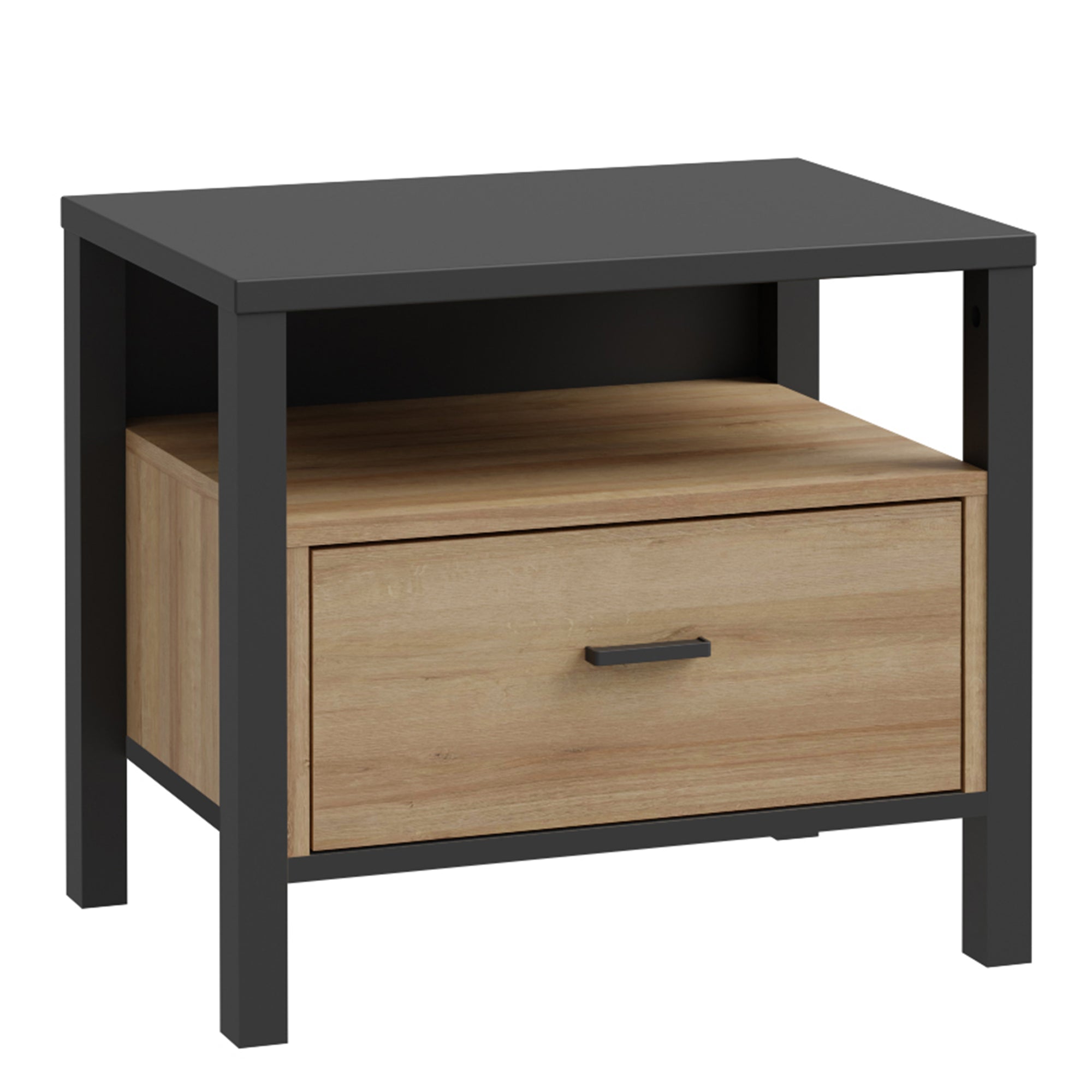 High Rock Bedside in Matt Black/Riviera Oak - Inside House 