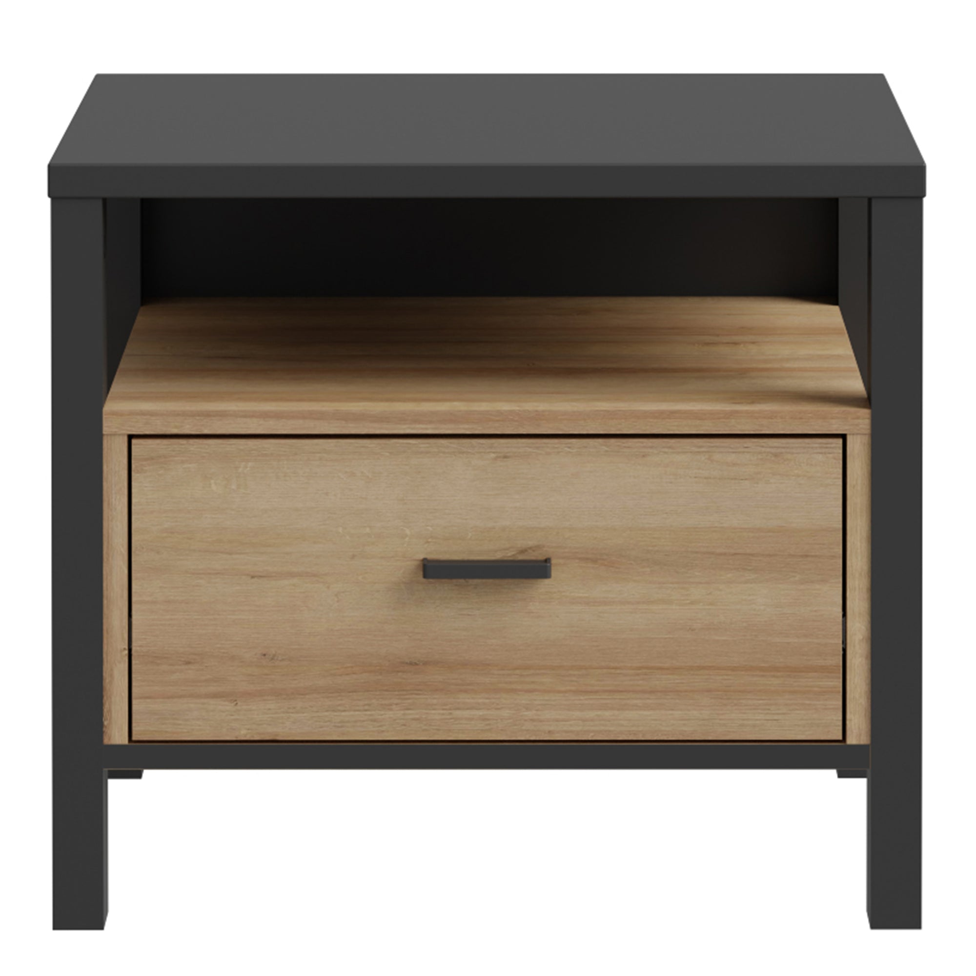 High Rock Bedside in Matt Black/Riviera Oak - Inside House 