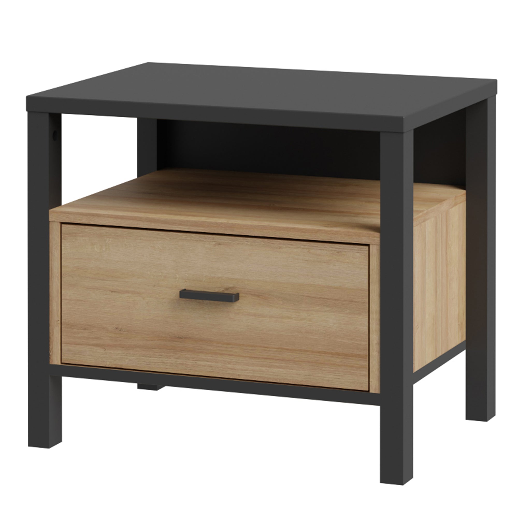 High Rock Bedside in Matt Black/Riviera Oak - Inside House 