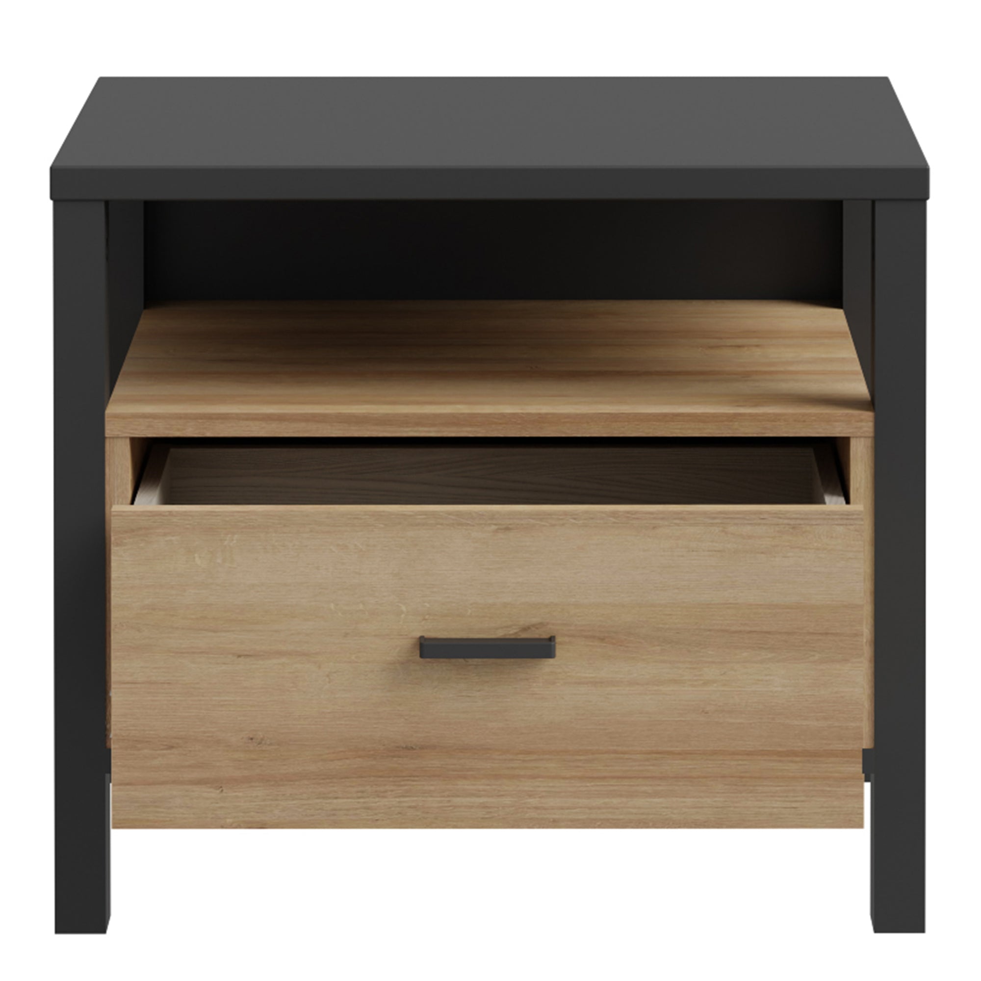 High Rock Bedside in Matt Black/Riviera Oak - Inside House 