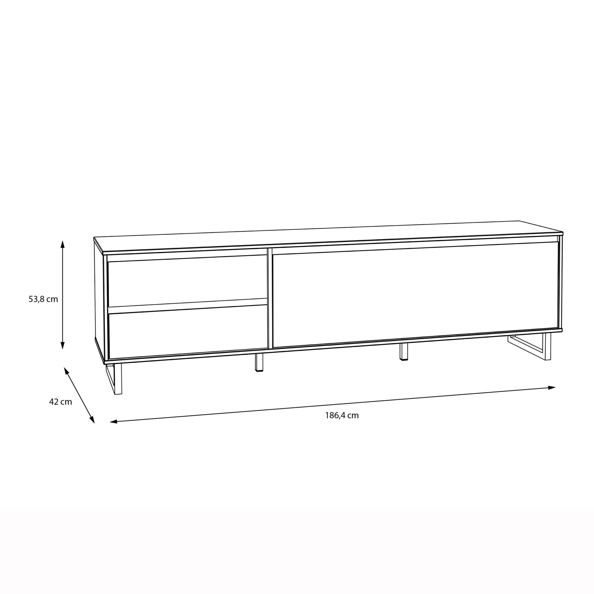 Nikomedes TV Unit in Spica Oak/Matt Black/Bartex Oak - Inside House 