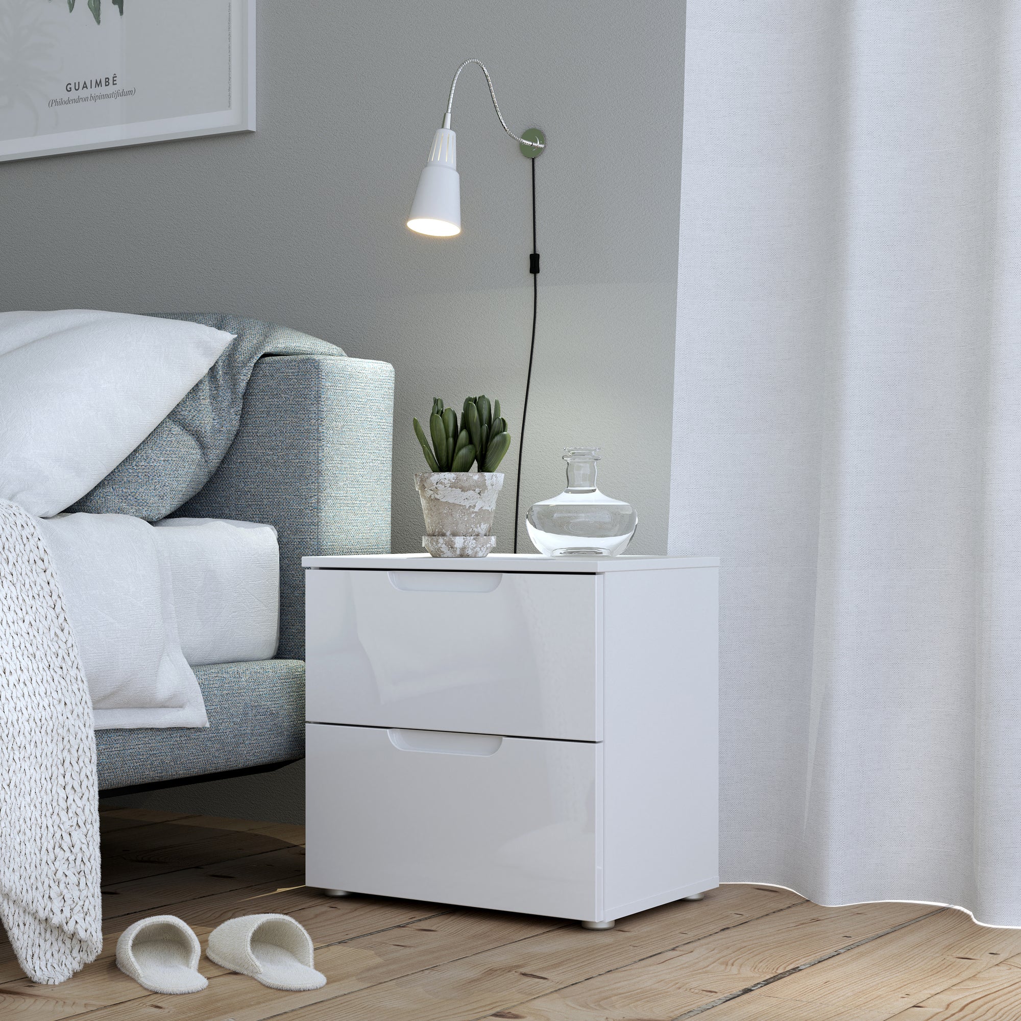 Sienna Bedside in White/White High Gloss - Inside House 