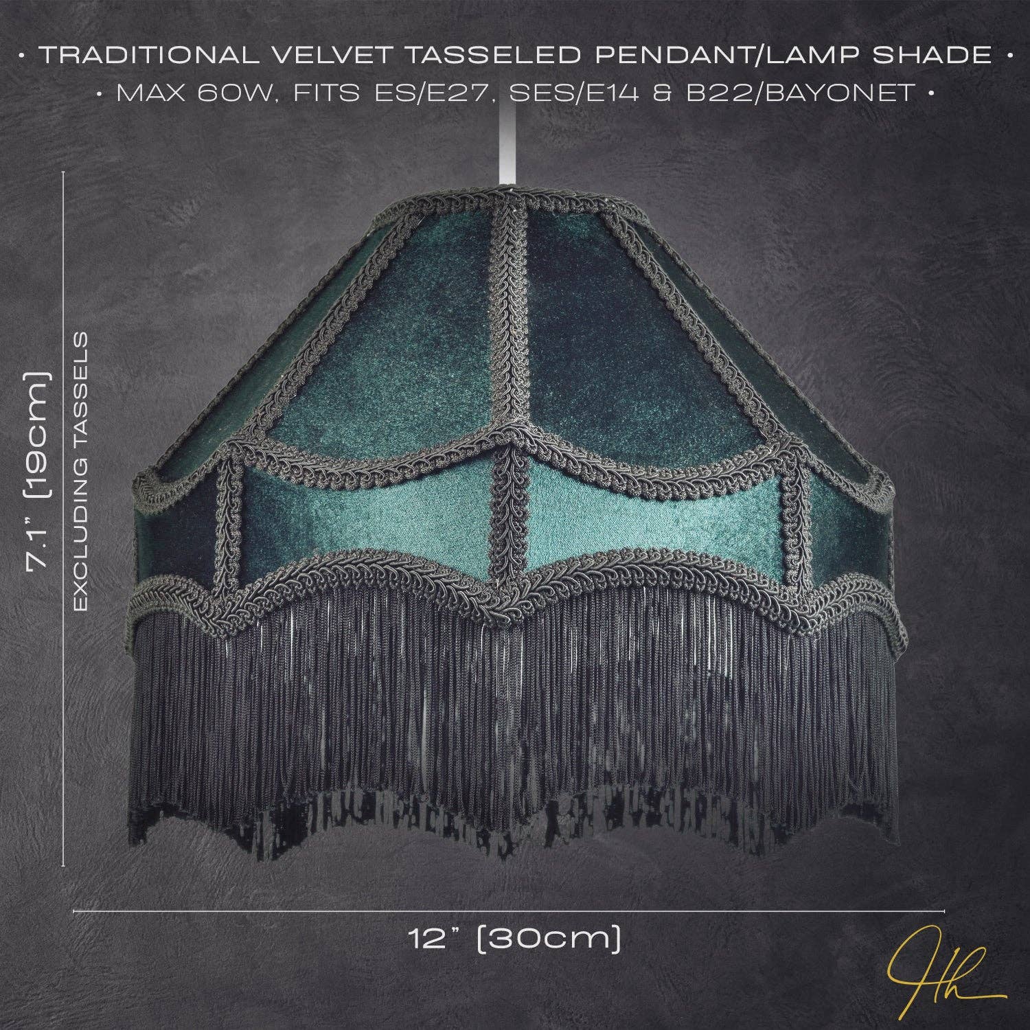 Traditional Victorian Empire Lampshade in Dark Emerald Velvet with Tassels