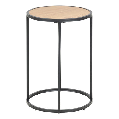 Beckhampton Black Metal Small Round Side Table with Oak Top