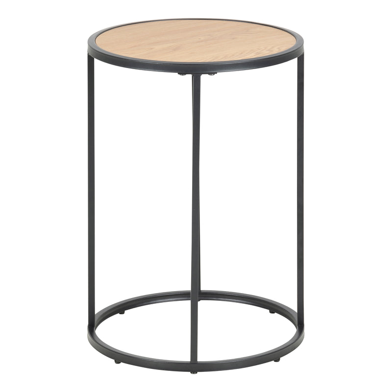 Beckhampton Black Metal Small Round Side Table with Oak Top