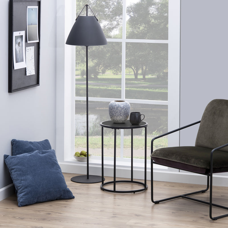 Beckhampton Black Metal Small Round Side Table with Black Top