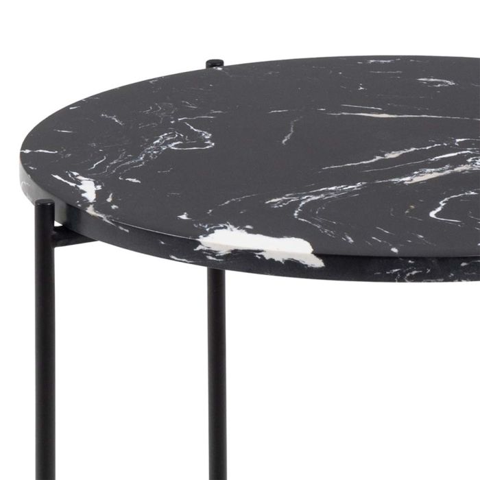 Side Table with Black Polished Marble Stone 42x45cm