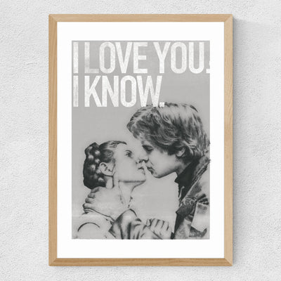 Han and Leia Kiss Black and White