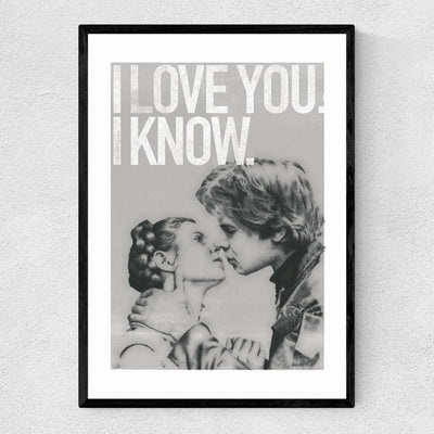 Han and Leia Kiss Black and White