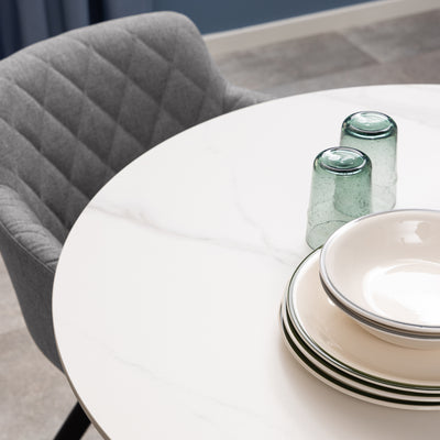 Opus Round Dining Table in White Marble Look