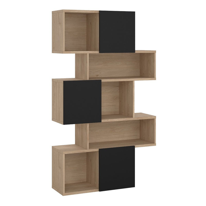 York Asymmetrical Bookcase with 3 Doors in Jackson Hickory and Black