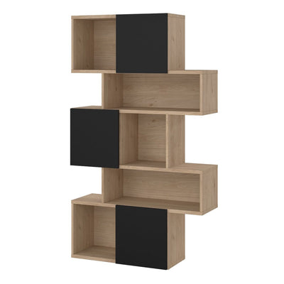 York Asymmetrical Bookcase with 3 Doors in Jackson Hickory and Black