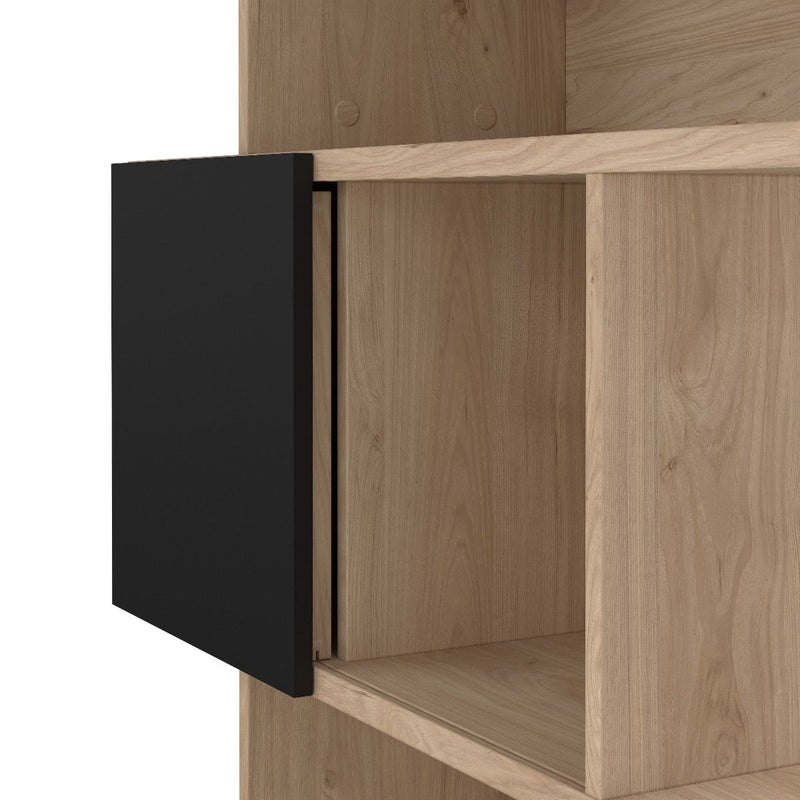 York Asymmetrical Bookcase with 3 Doors in Jackson Hickory and Black