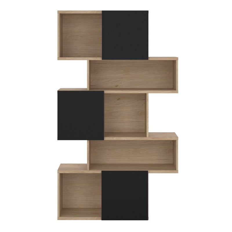 York Asymmetrical Bookcase with 3 Doors in Jackson Hickory and Black