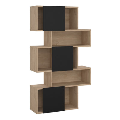 York Asymmetrical Bookcase with 3 Doors in Jackson Hickory and Black