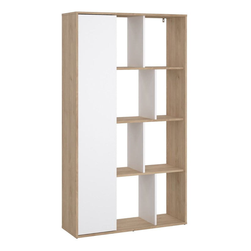 York Bookcase with 1 Door in Jackson Hickory and White High Gloss