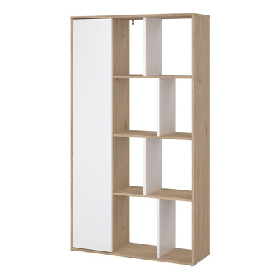 York Bookcase with 1 Door in Jackson Hickory and White High Gloss