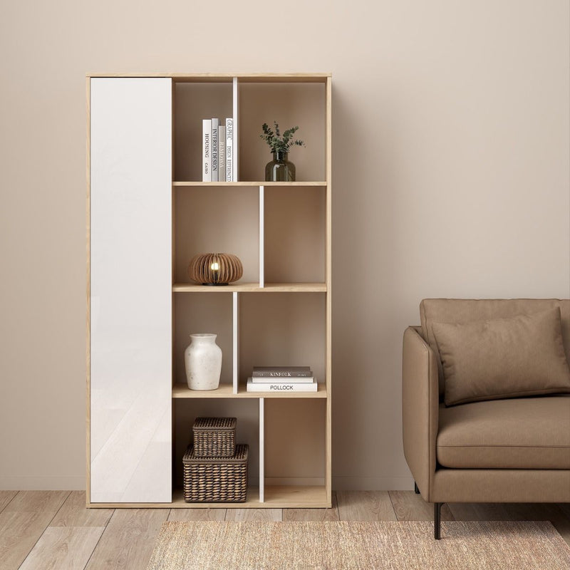 York Bookcase with 1 Door in Jackson Hickory and White High Gloss