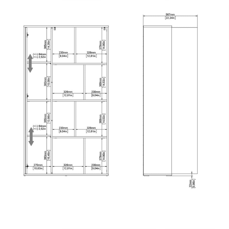 York Bookcase with 1 Door in Jackson Hickory and White High Gloss