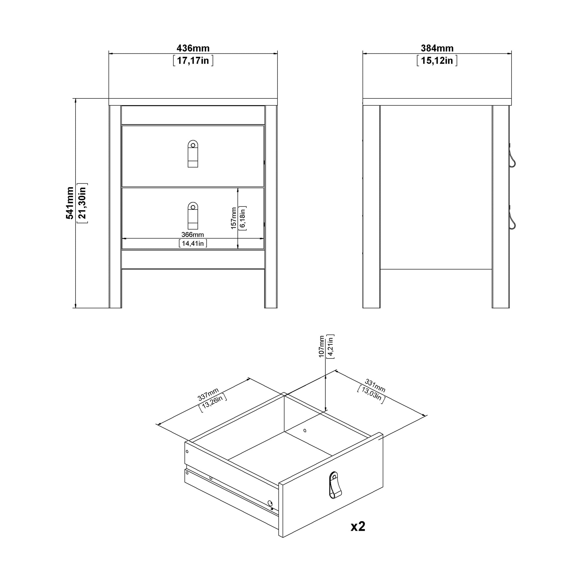 Barcelona Bedside Table 2 Drawers in Jackson Hickory Oak - INSIDE HOUSE