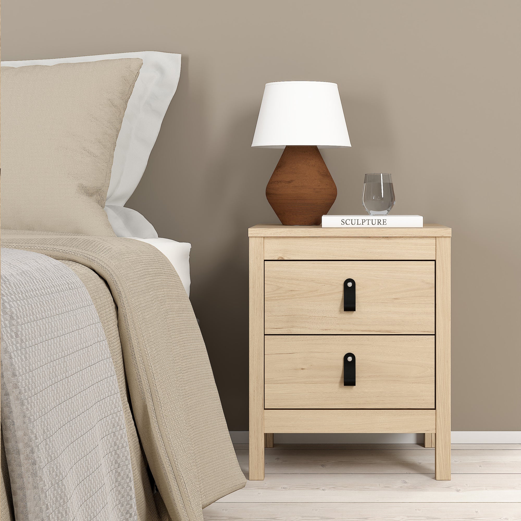 Barcelona Bedside Table 2 Drawers in Jackson Hickory Oak - INSIDE HOUSE