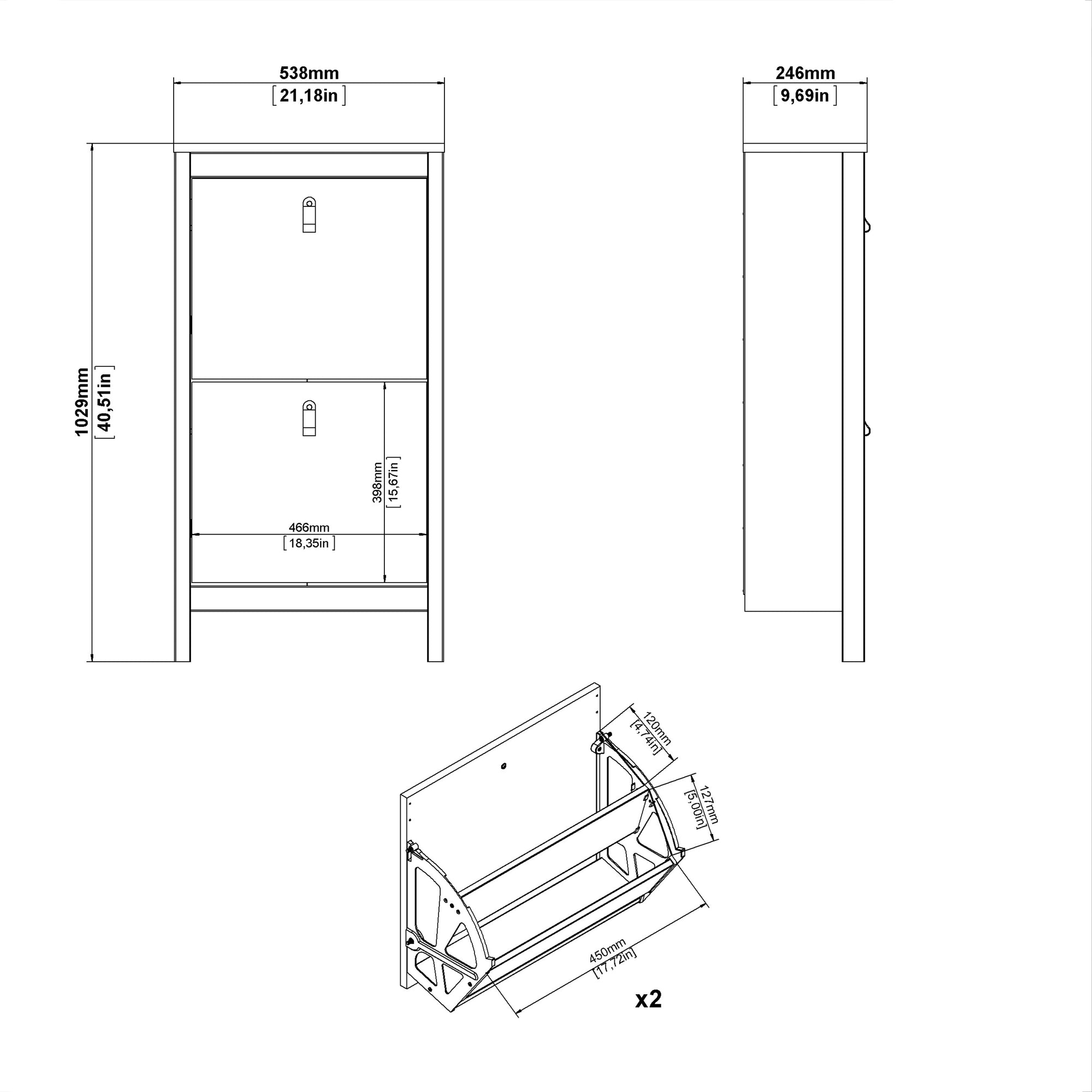 Barcelona Shoe Cabinet 2 Flip Down Doors in Matt Black - INSIDE HOUSE