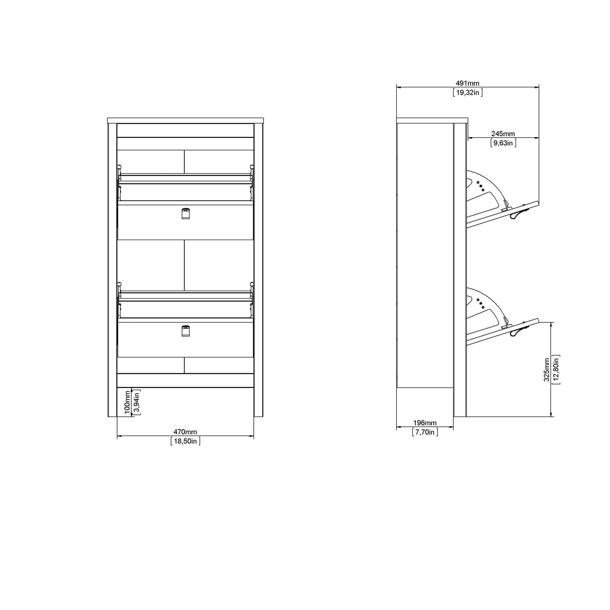 Barcelona Shoe Cabinet 2 Flip Down Doors in Jackson Hickory Oak - INSIDE HOUSE