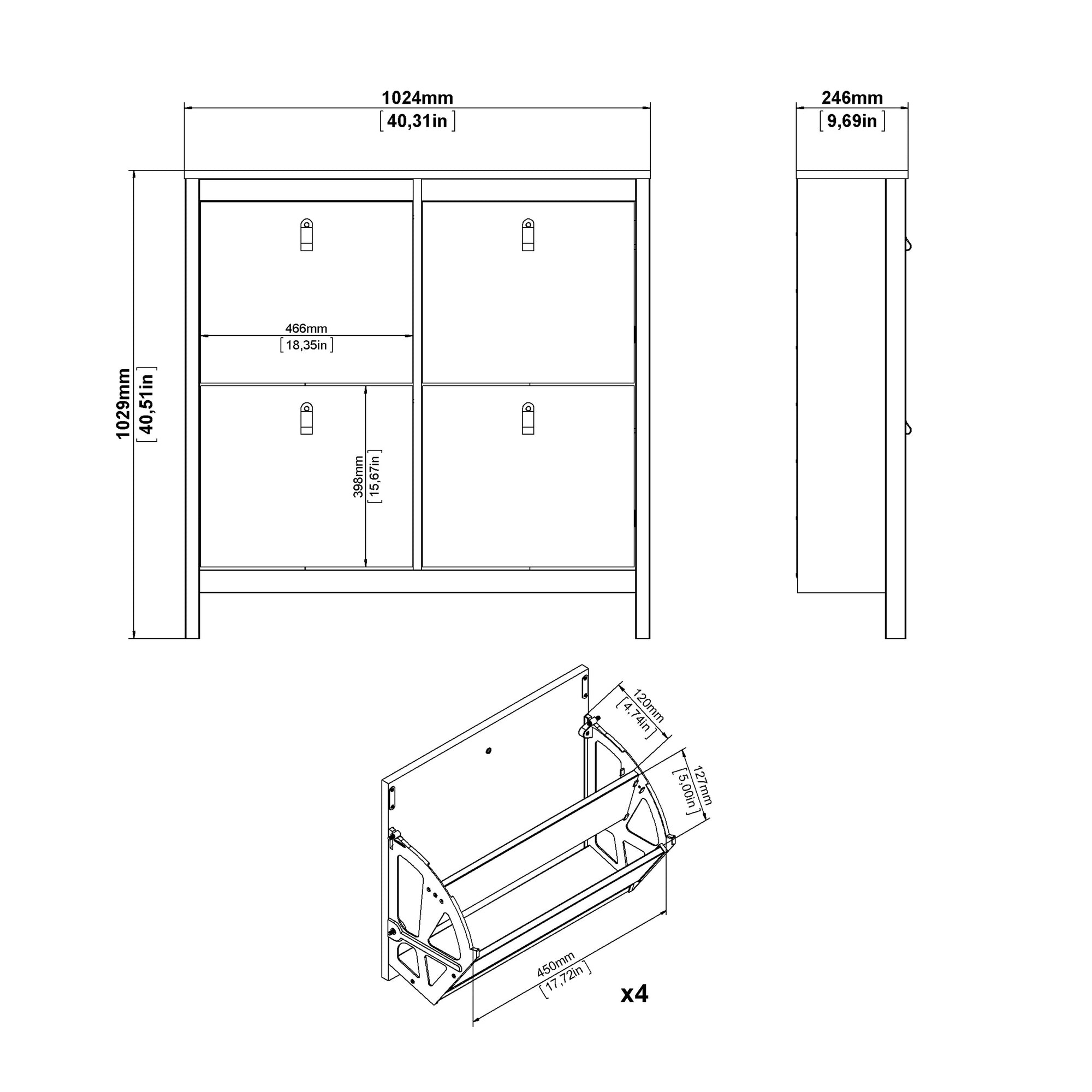 Barcelona Shoe Cabinet 4 Flip Down Doors in Matt Black - INSIDE HOUSE