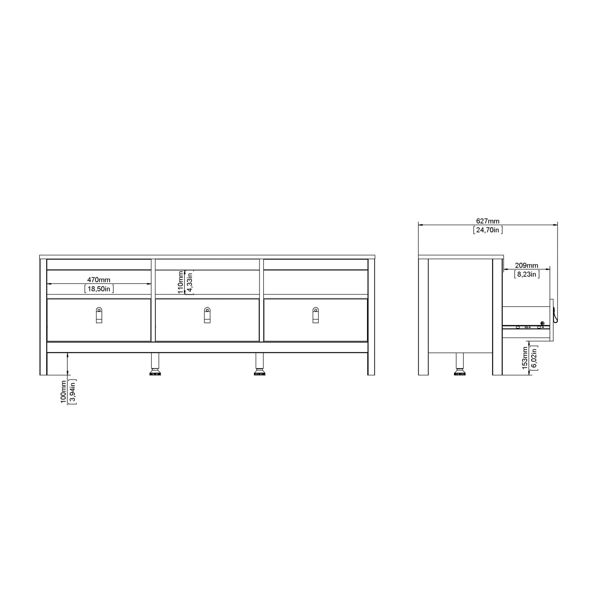 Barcelona TV-Unit 3 Drawers in Jackson Hickory Oak - INSIDE HOUSE